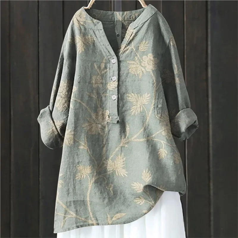 Elena Rossi | Floral Linen Tunic Blouse For Women