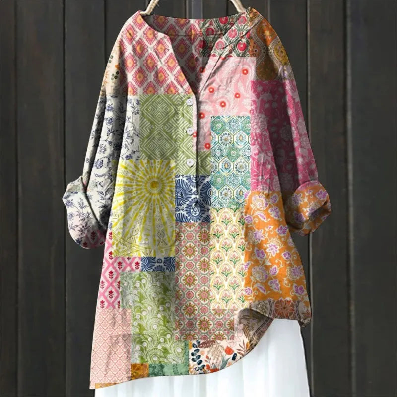 Elena Rossi | Floral Linen Tunic Blouse For Women