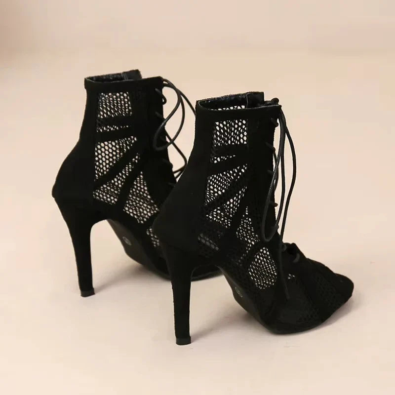 Seraphina Duval | Lace Mesh Heeled Boots For Women