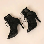 Seraphina Duval | Lace Mesh Heeled Boots For Women