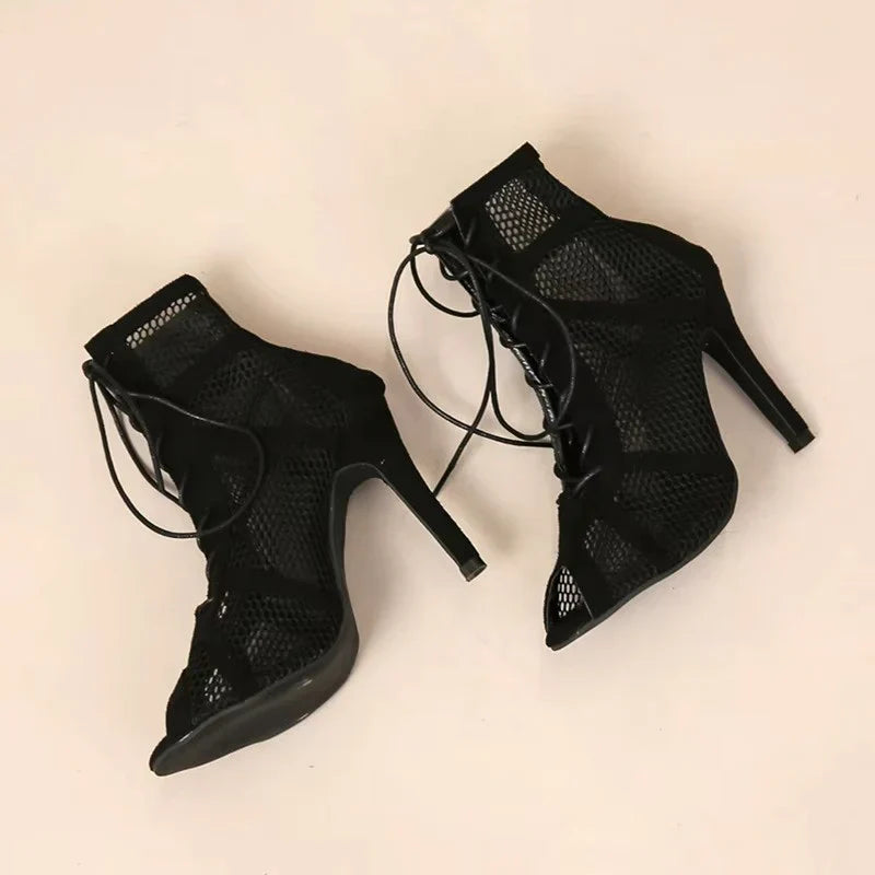 Seraphina Duval | Lace Mesh Heeled Boots For Women