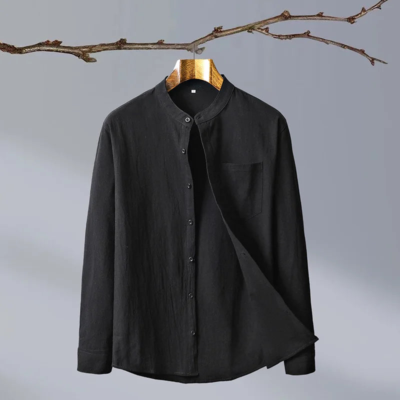 Étienne Laurent | Linen Grandad Collar Shirt For Men
