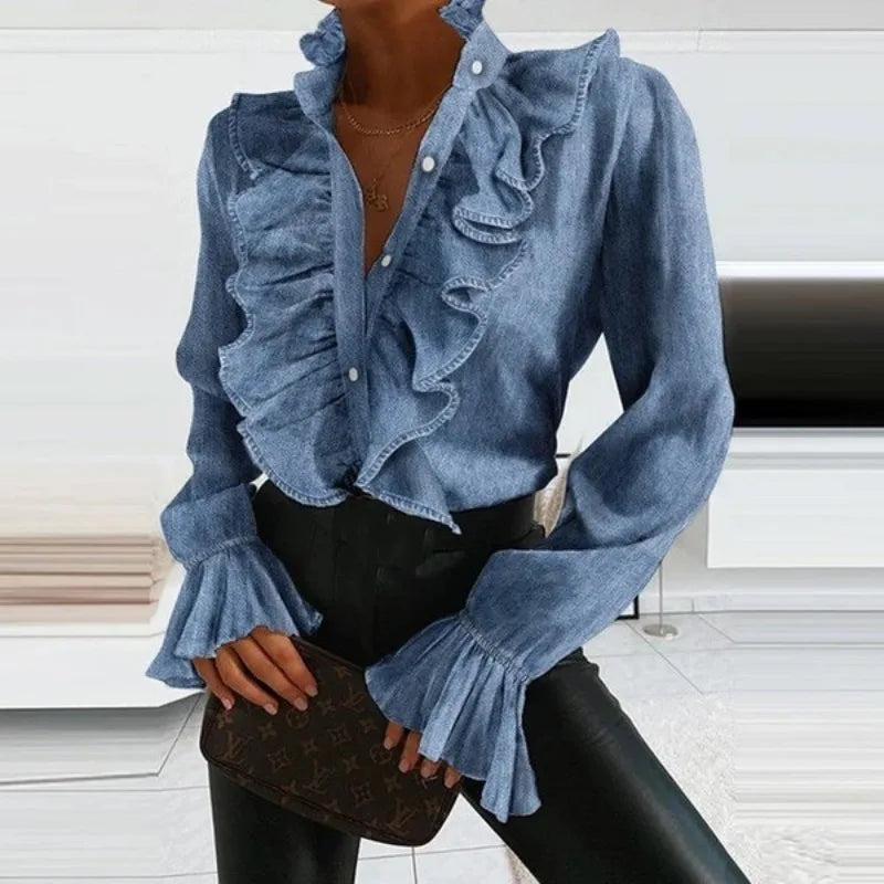 Genevieve Laurent | Elegant Ruffle Pleated Blouse For Women