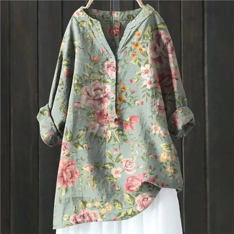 Elena Rossi | Floral Linen Tunic Blouse For Women