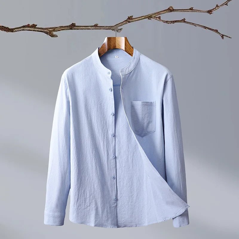 Étienne Laurent | Linen Grandad Collar Shirt For Men