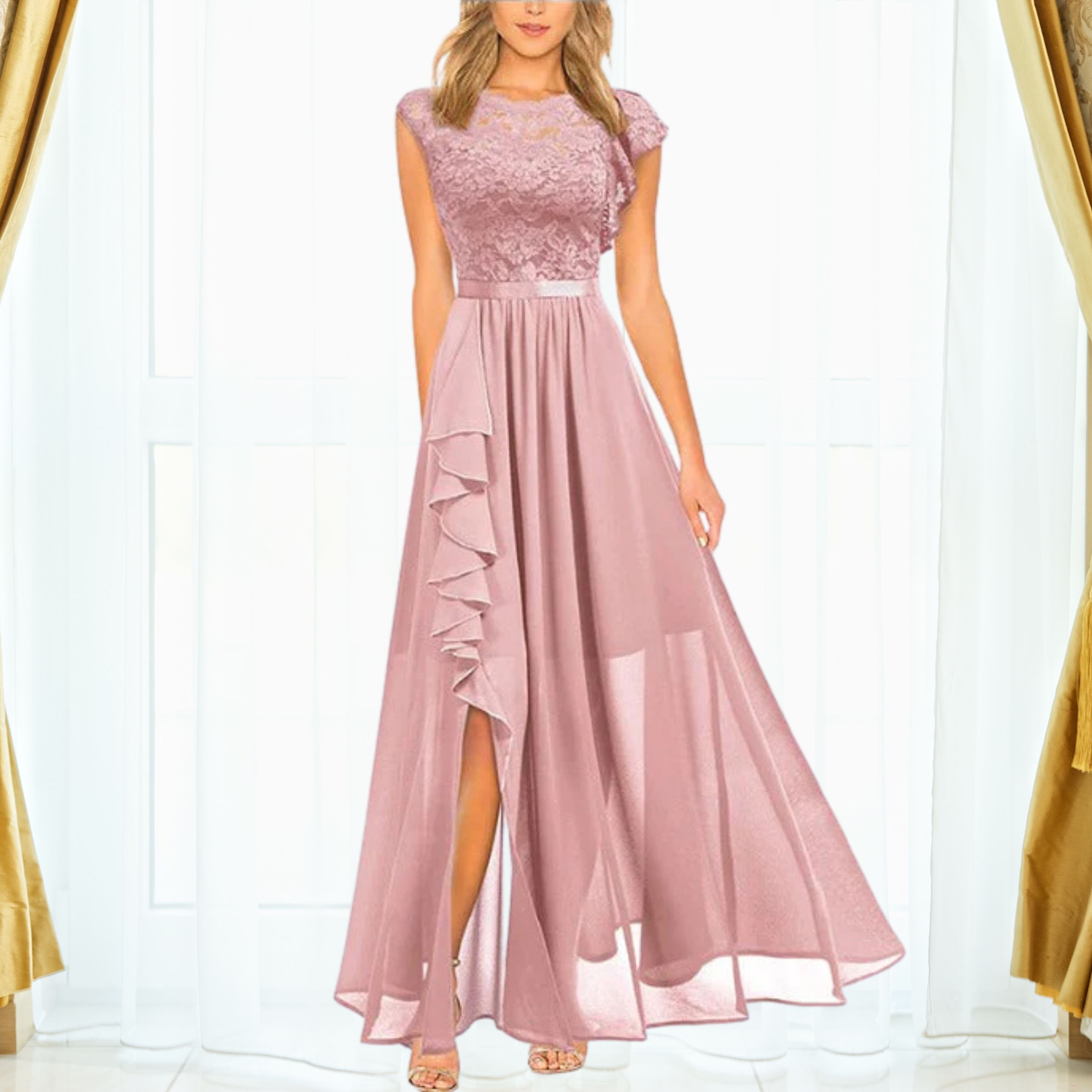 Vivienne Laurent | Elegant Lace Evening Maxi Dress For Women