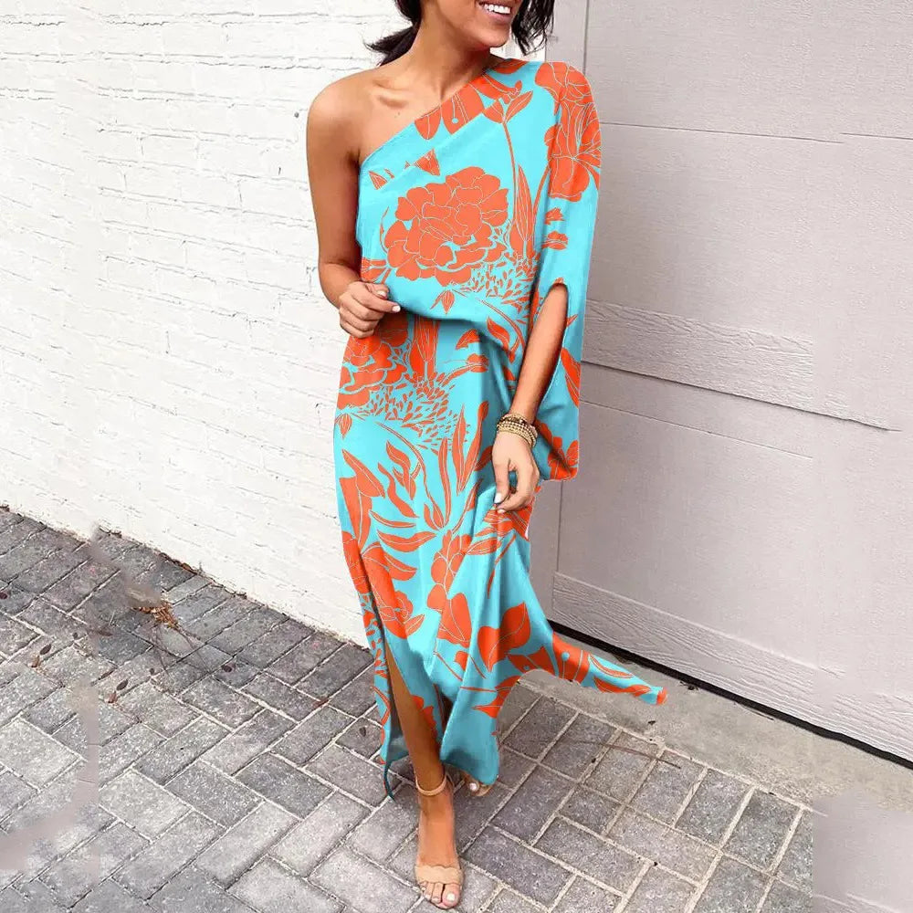 Valentina Rossi | One Shoulder Tropical Maxi Dress For Women