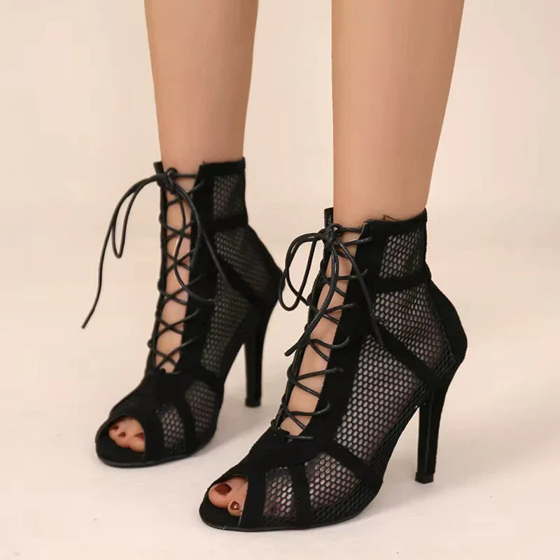 Seraphina Duval | Lace Mesh Heeled Boots For Women