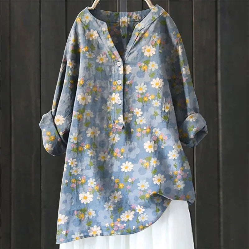 Elena Rossi | Floral Linen Tunic Blouse For Women