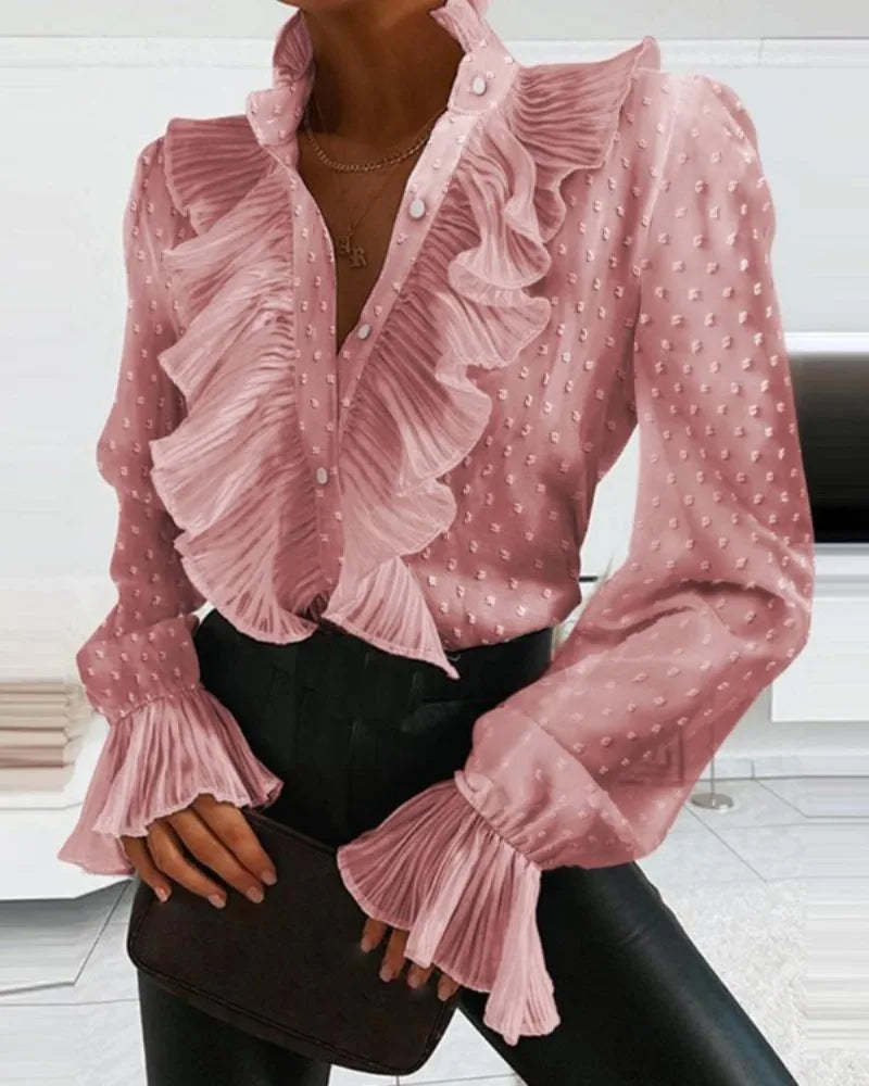 Genevieve Laurent | Elegant Ruffle Pleated Blouse For Women