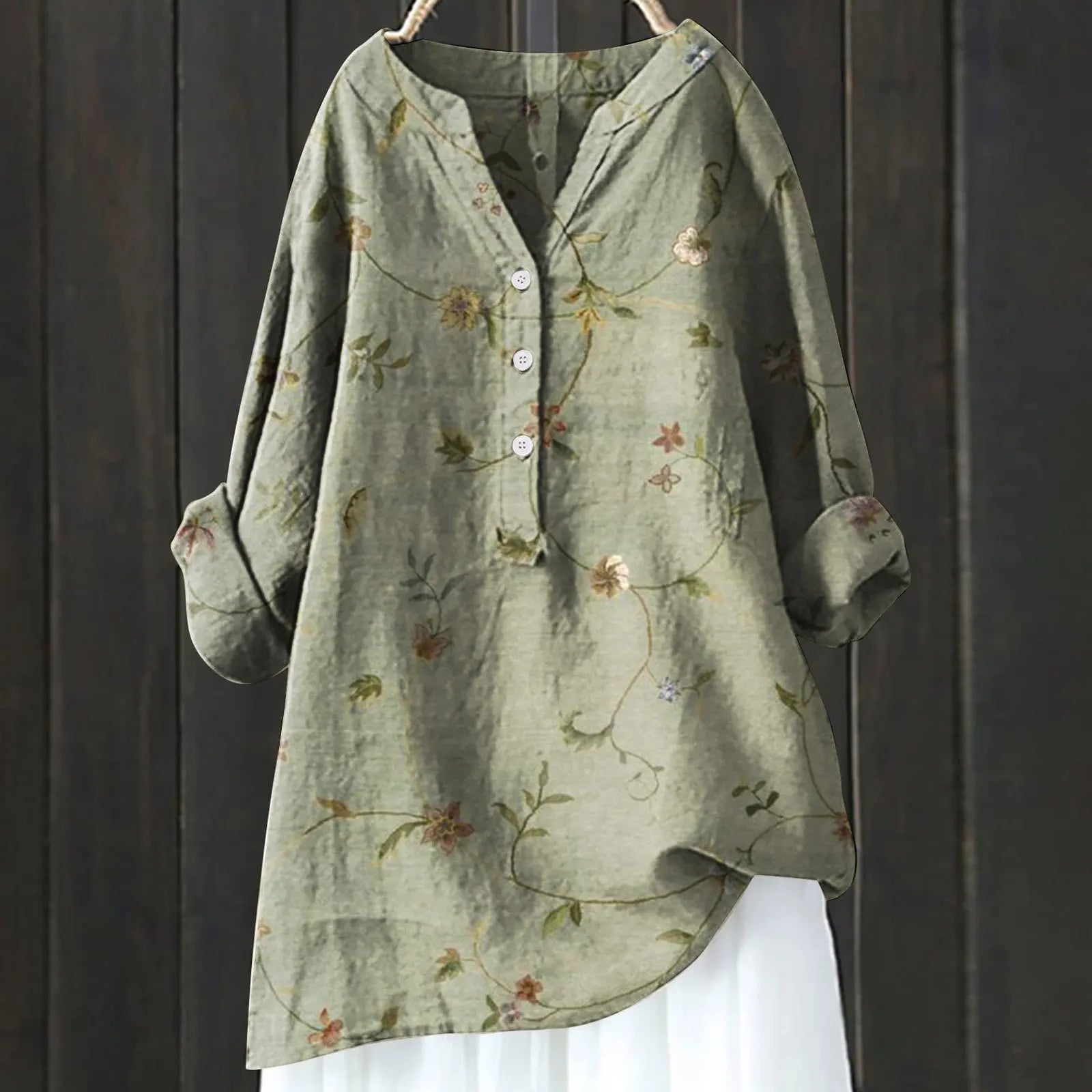 Elena Rossi | Floral Linen Tunic Blouse For Women