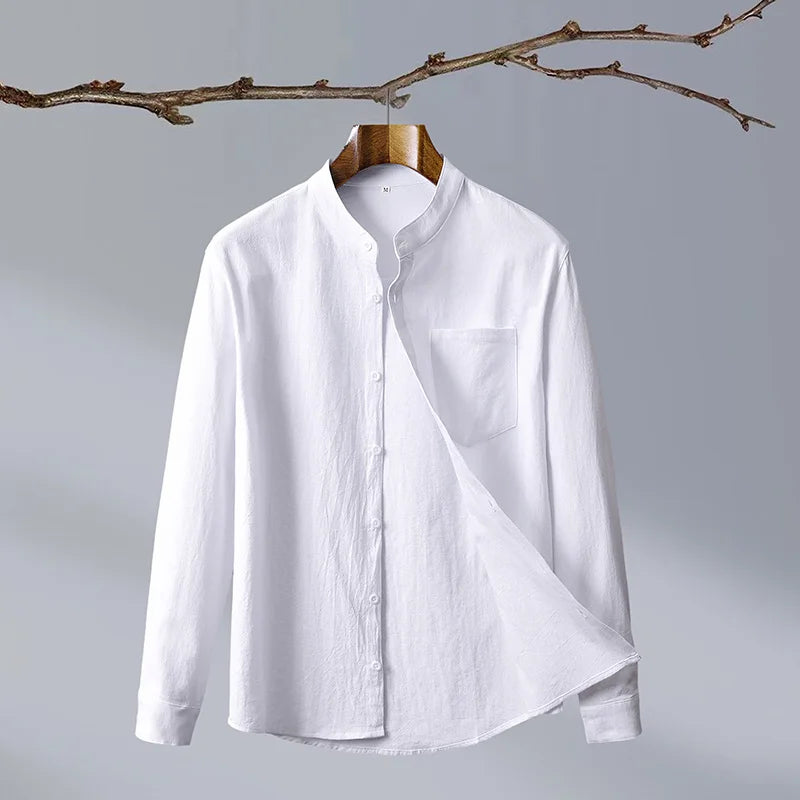 Étienne Laurent | Linen Grandad Collar Shirt For Men