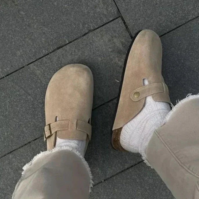 Kaitlyn Pate | Beige Suede Comfort Clogs For Women