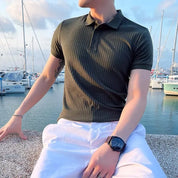 Adriano Bellucci | Ribbed Knit Polo Shirt For Men
