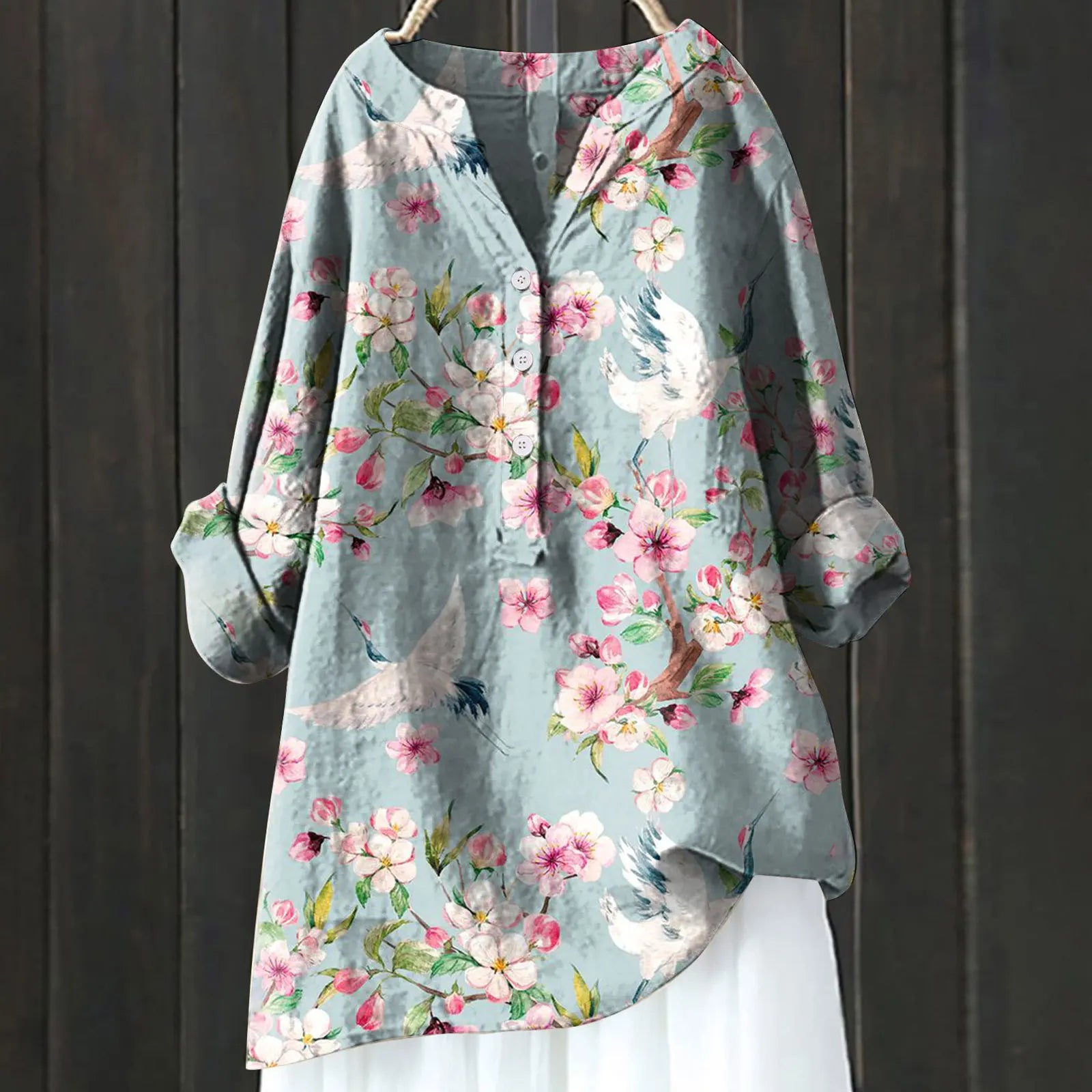 Elena Rossi | Floral Linen Tunic Blouse For Women