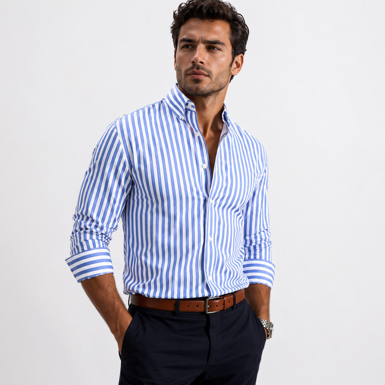 Sebastian Whitaker | Blue Striped Long Sleeve Shirt for Men