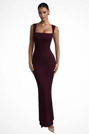 Marguerite Vosselair | Burgundy Square Neck Bodycon Maxi Dress