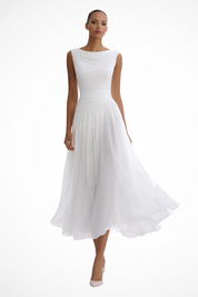 Elaine Vosslair | White Sleeveless Midi Dress for Women