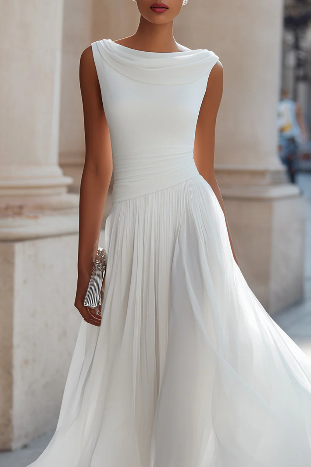 Elaine Vosslair | White Sleeveless Midi Dress for Women