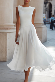 Elaine Vosslair | White Sleeveless Midi Dress for Women