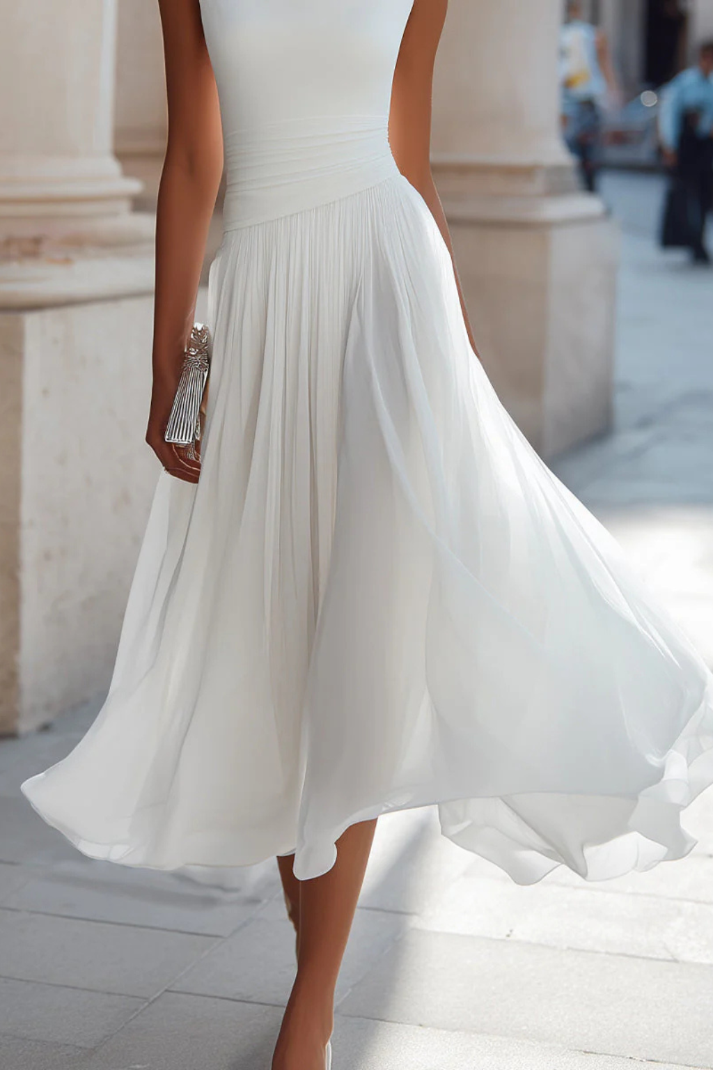 Elaine Vosslair | White Sleeveless Midi Dress for Women