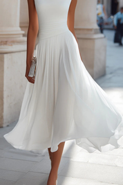 Elaine Vosslair | White Sleeveless Midi Dress for Women