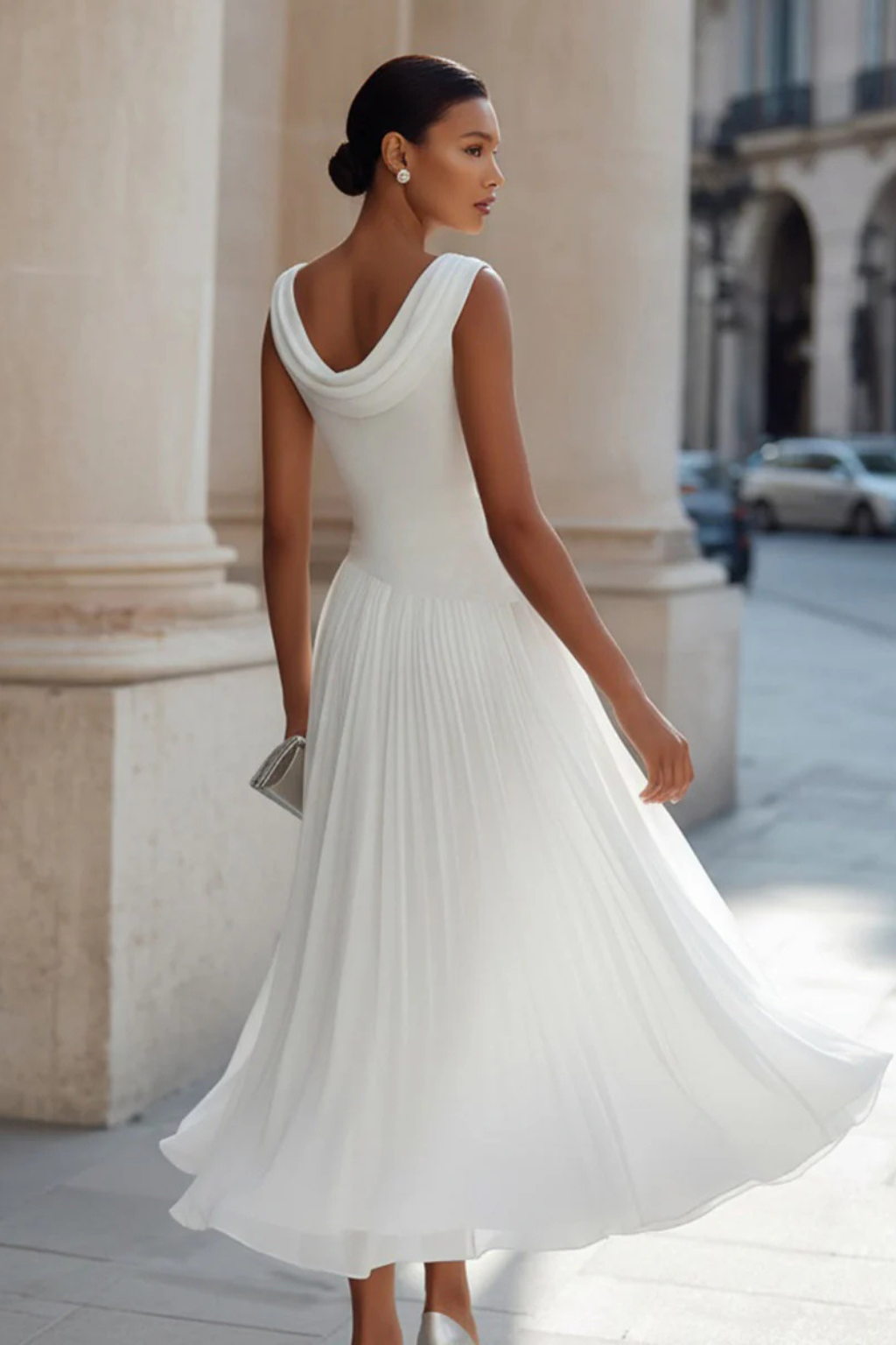 Elaine Vosslair | White Sleeveless Midi Dress for Women