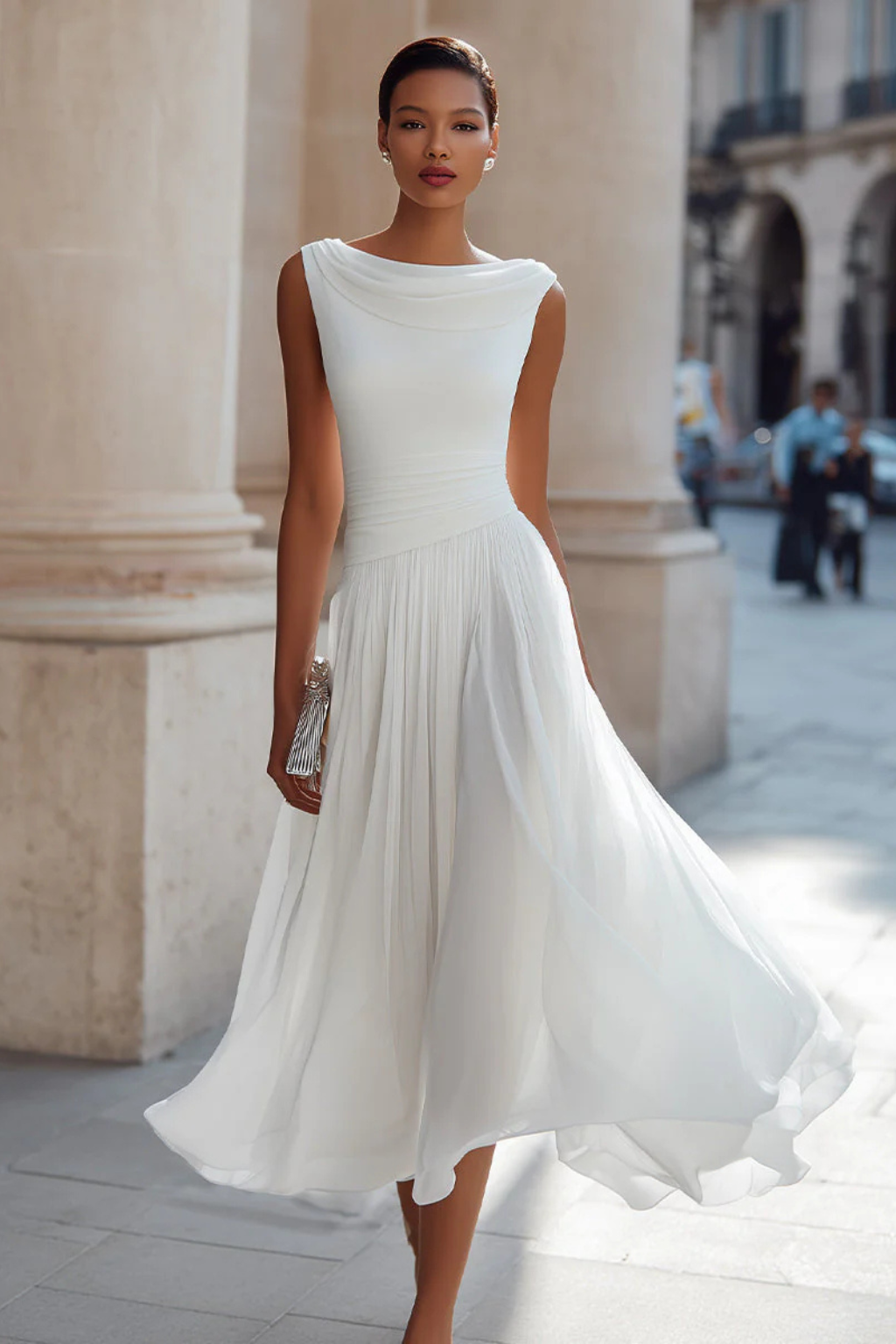 Elaine Vosslair | White Sleeveless Midi Dress for Women