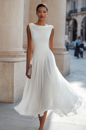Elaine Vosslair | White Sleeveless Midi Dress for Women
