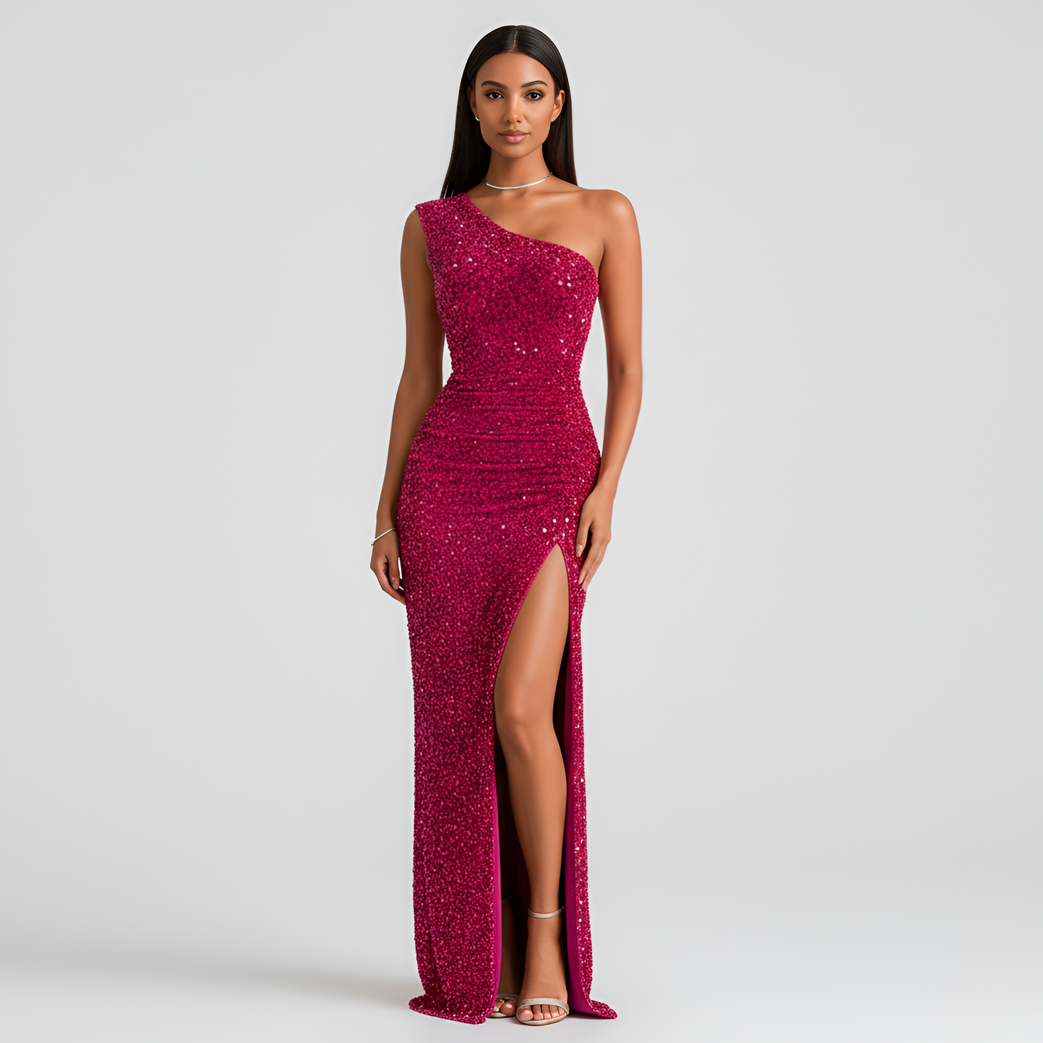 Genevieve Stirling | Emerald Green Sequin One-Shoulder Maxi Dress
