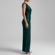 Genevieve Stirling | Emerald Green Sequin One-Shoulder Maxi Dress