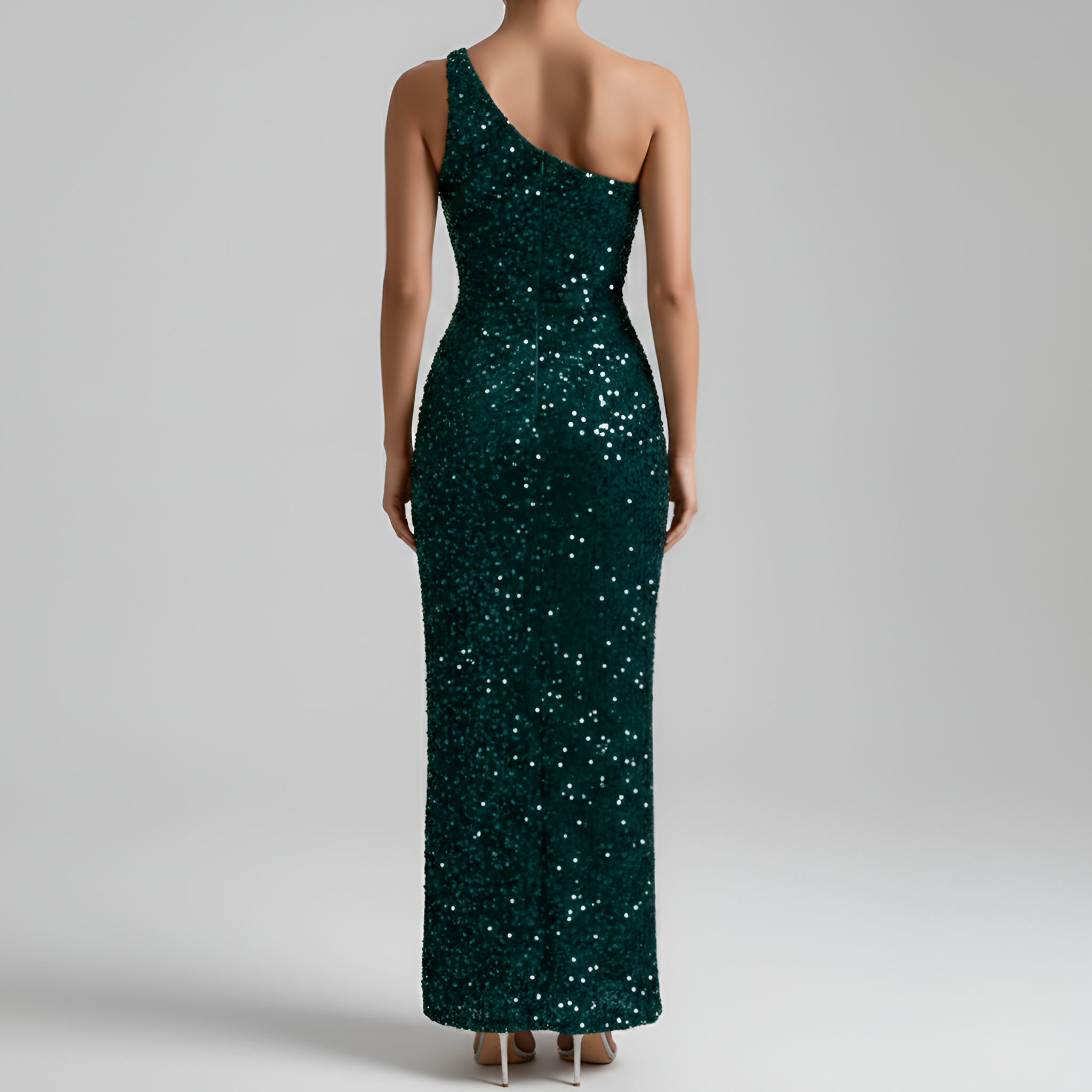 Genevieve Stirling | Emerald Green Sequin One-Shoulder Maxi Dress