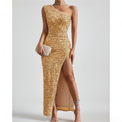 Genevieve Stirling | Emerald Green Sequin One-Shoulder Maxi Dress