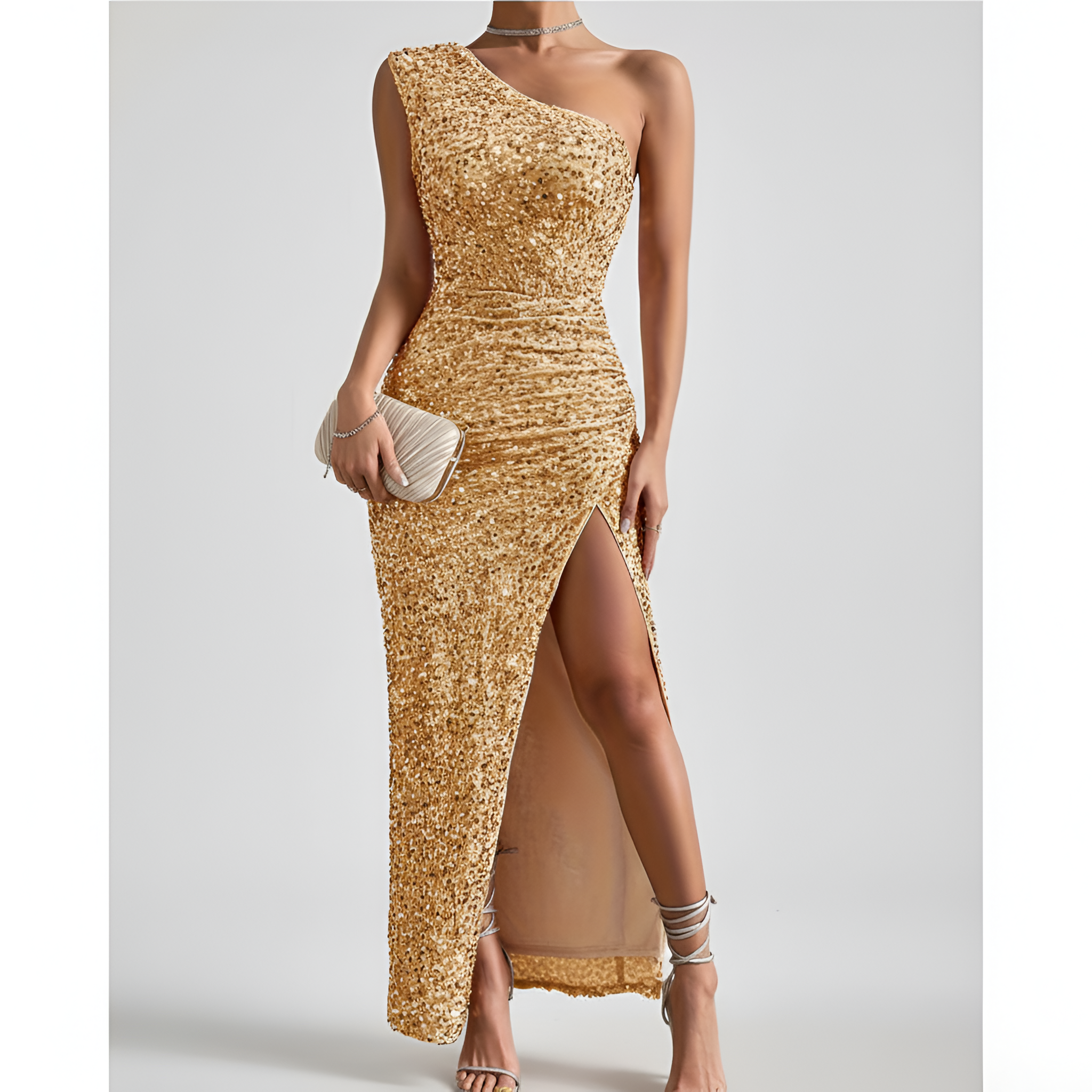 Genevieve Stirling | Emerald Green Sequin One-Shoulder Maxi Dress