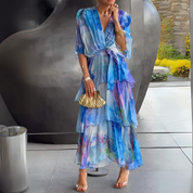 Marceline Duvall | Blue Watercolor Tiered Maxi Dress