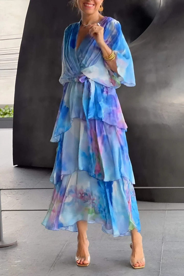 Marceline Duvall | Blue Watercolor Tiered Maxi Dress