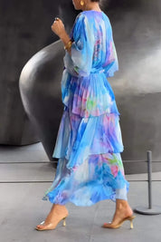 Marceline Duvall | Blue Watercolor Tiered Maxi Dress