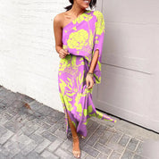 Valentina Rossi | One Shoulder Tropical Maxi Dress For Women
