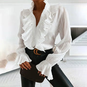 Genevieve Laurent | Elegant Ruffle Pleated Blouse For Women