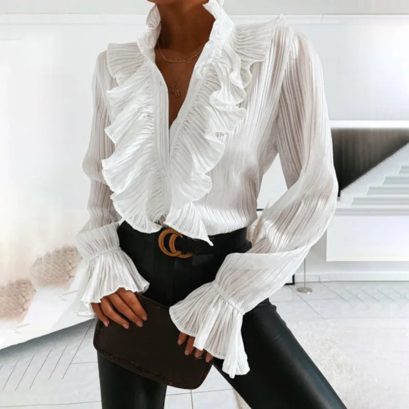 Genevieve Laurent | Elegant Ruffle Pleated Blouse For Women