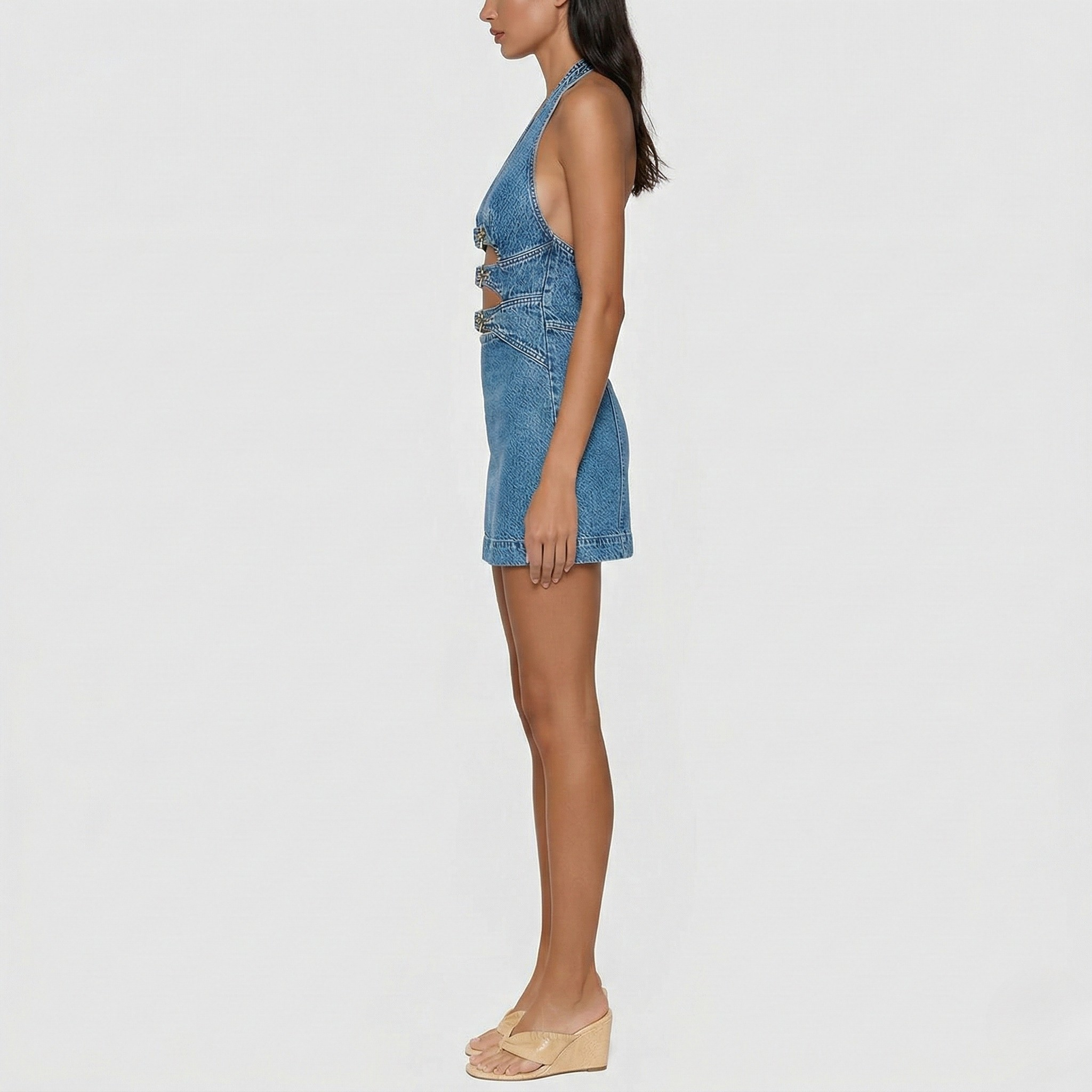 Vivienne Stanhope | Denim Halter Mini Cut-Out Dress