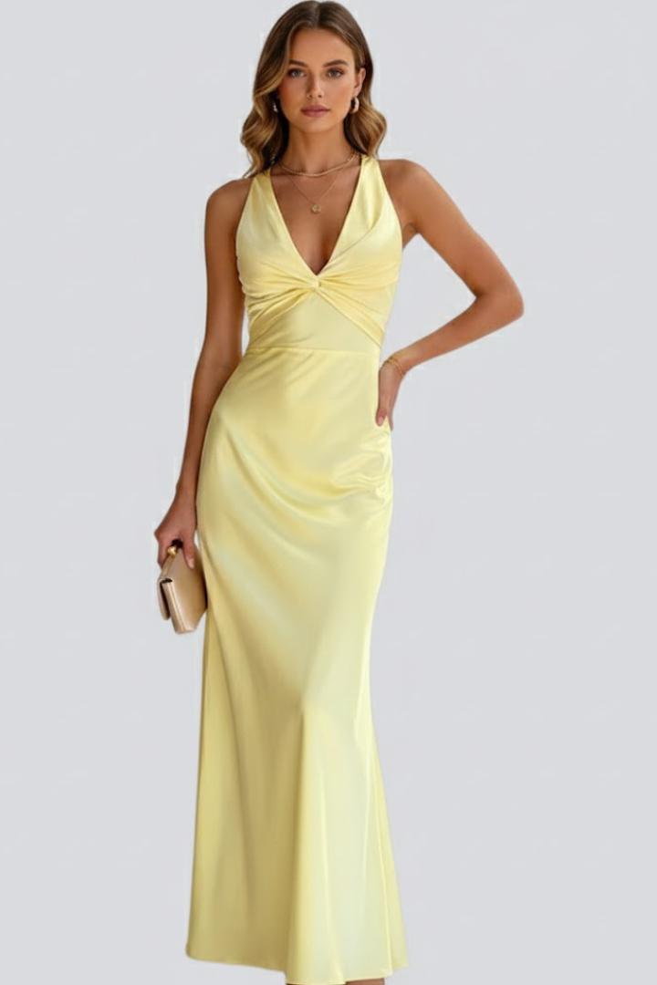 Elena Rossi | Elegant Yellow Maxi Dress For Women