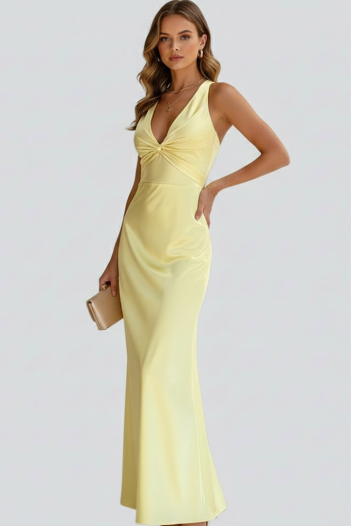 Elena Rossi | Elegant Yellow Maxi Dress For Women
