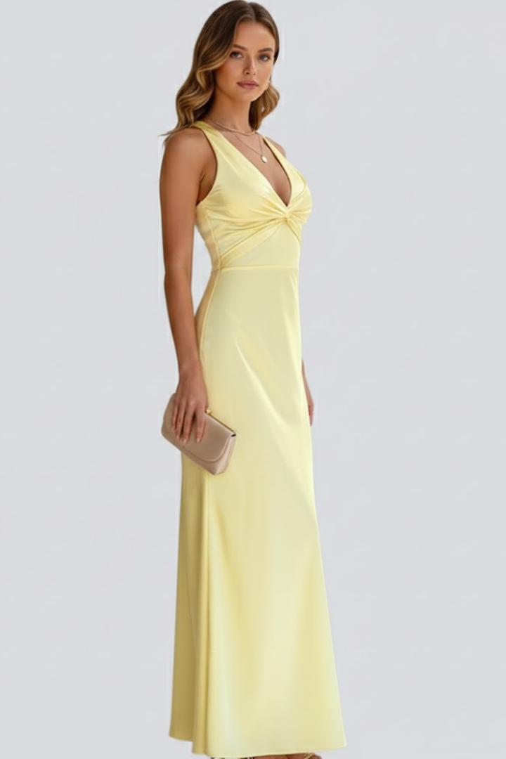 Elena Rossi | Elegant Yellow Maxi Dress For Women