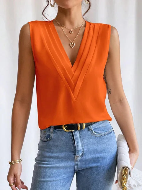 Isabella Moretti | Elegant Sleeveless V-Neck Blouse For Women