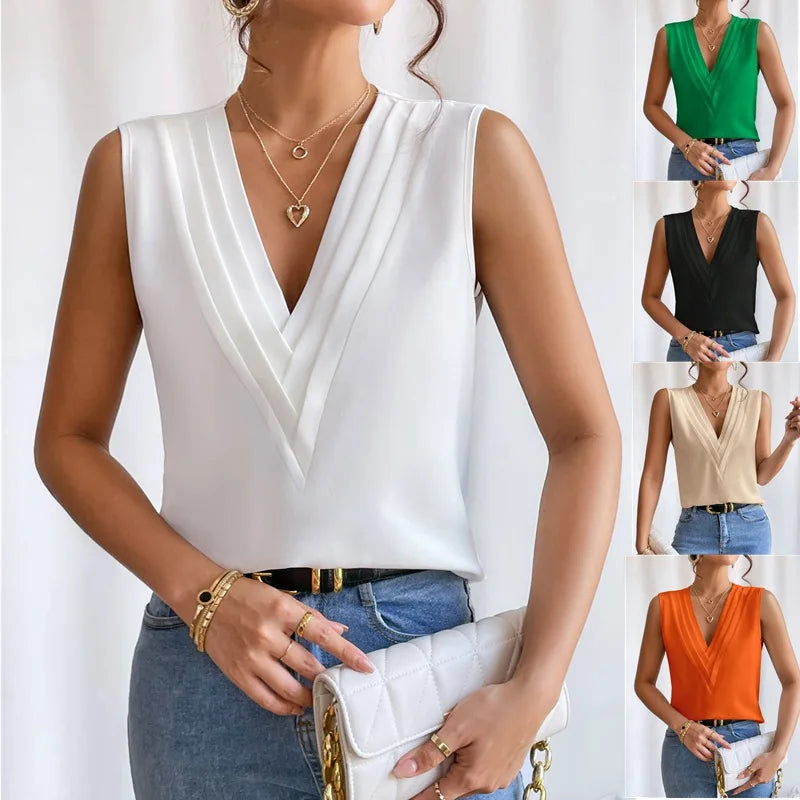 Isabella Moretti | Elegant Sleeveless V-Neck Blouse For Women
