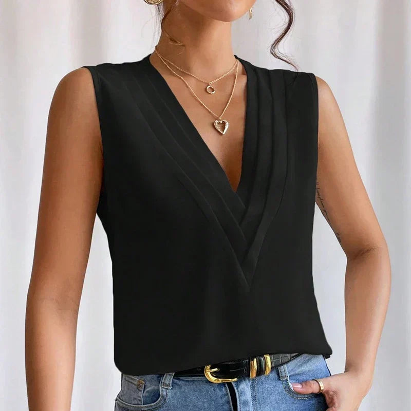 Isabella Moretti | Elegant Sleeveless V-Neck Blouse For Women
