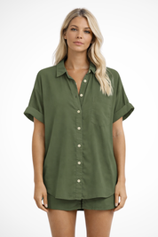 Sophie Bellini | Pink Short Sleeve Button-Up Blouse for Women