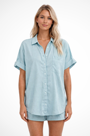 Sophie Bellini | Pink Short Sleeve Button-Up Blouse for Women
