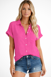 Sophie Bellini | Pink Short Sleeve Button-Up Blouse for Women